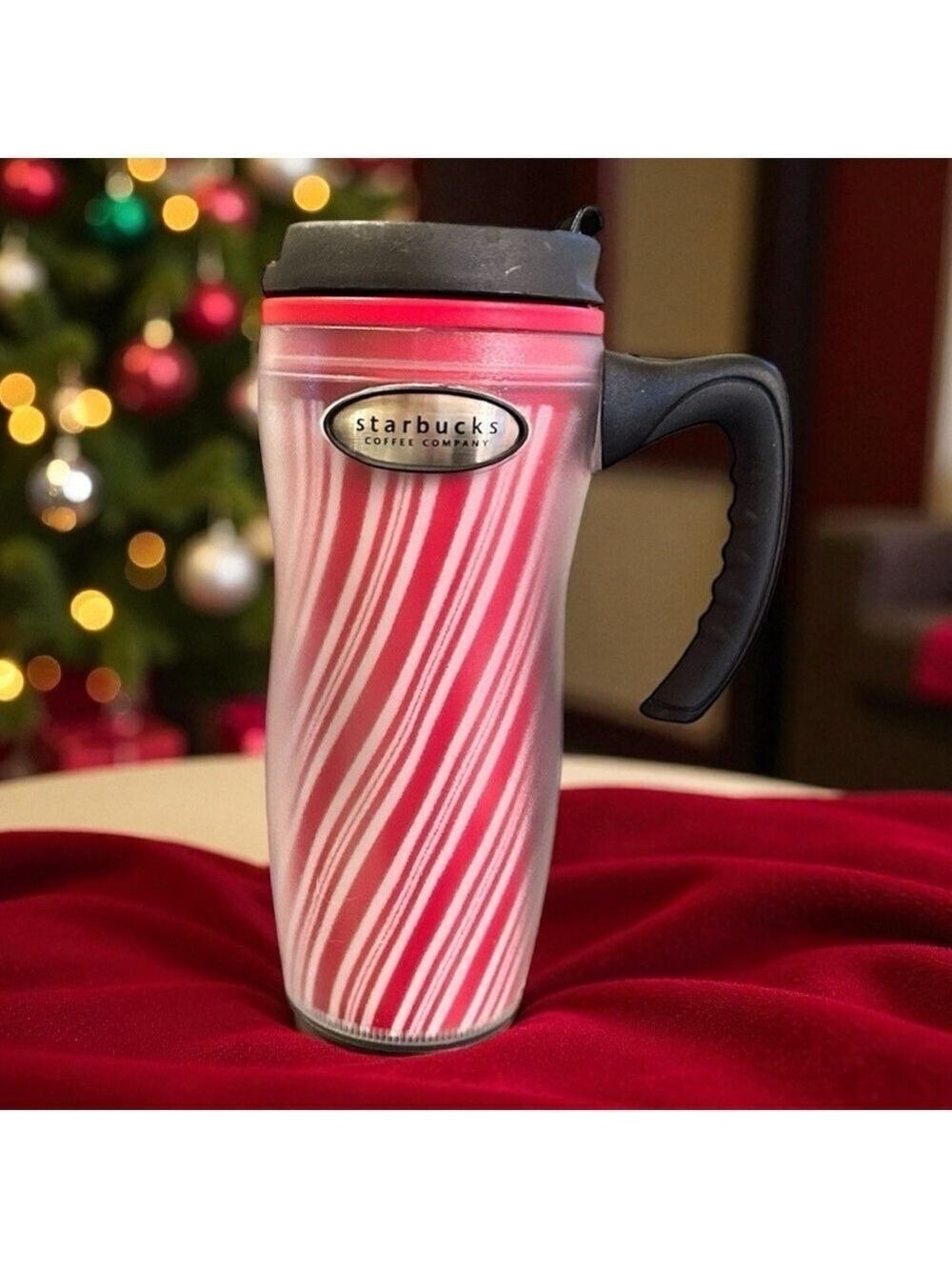 STARBUCKS Barista Candy Cane 16 oz Mug 2001 Y2K Red White Stripes EC